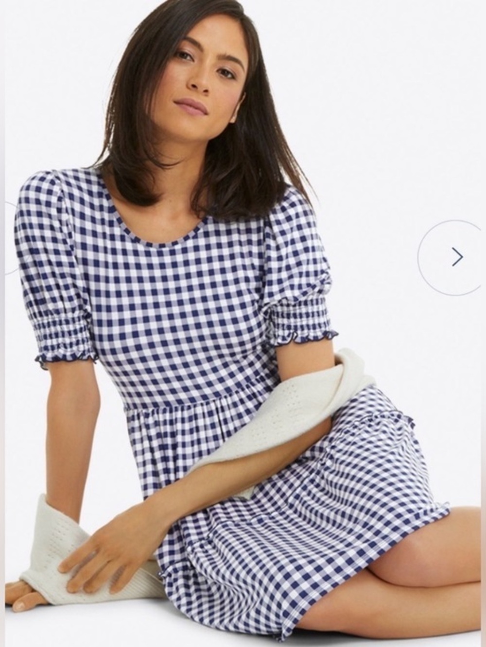 NEW…Draper James Navy Gingham Puff-Sleeve Dress